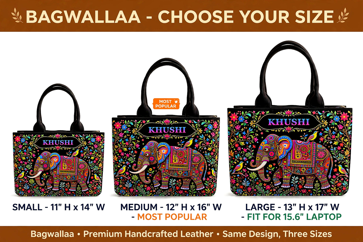 Personalized Name Tote Bag - KHUSHI Edition | Elephant Madhubani Truck Art Tote Bag | Customized Tote Bag for Women - Bagwallaa