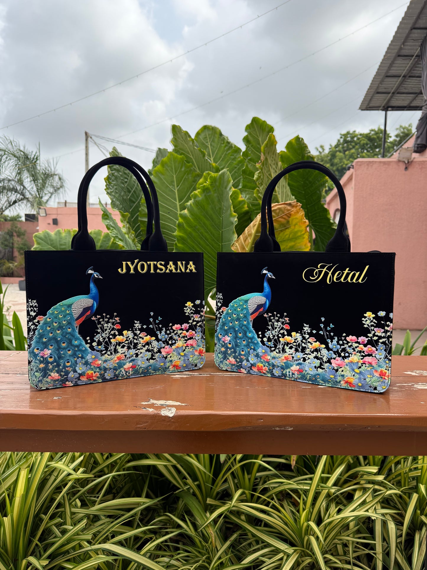Personalized Peacock Garden Tote Bag