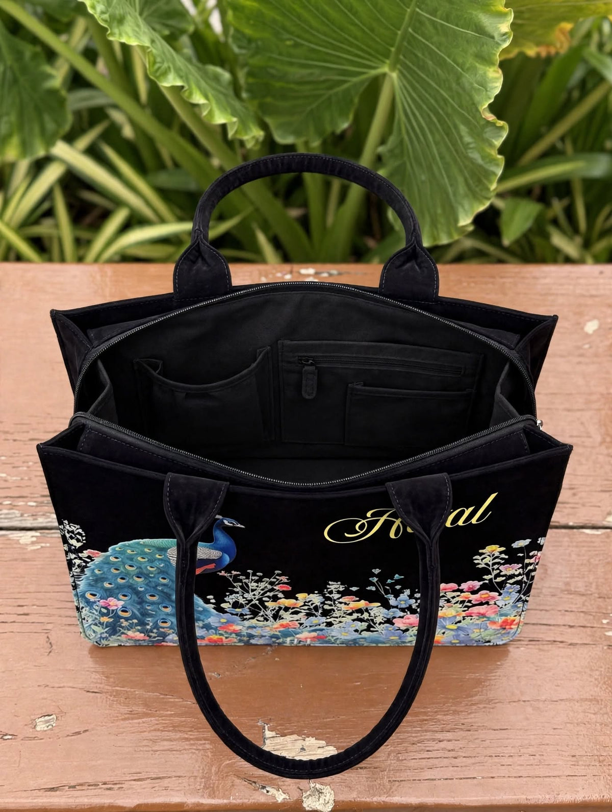 Personalized Peacock Garden Tote Bag