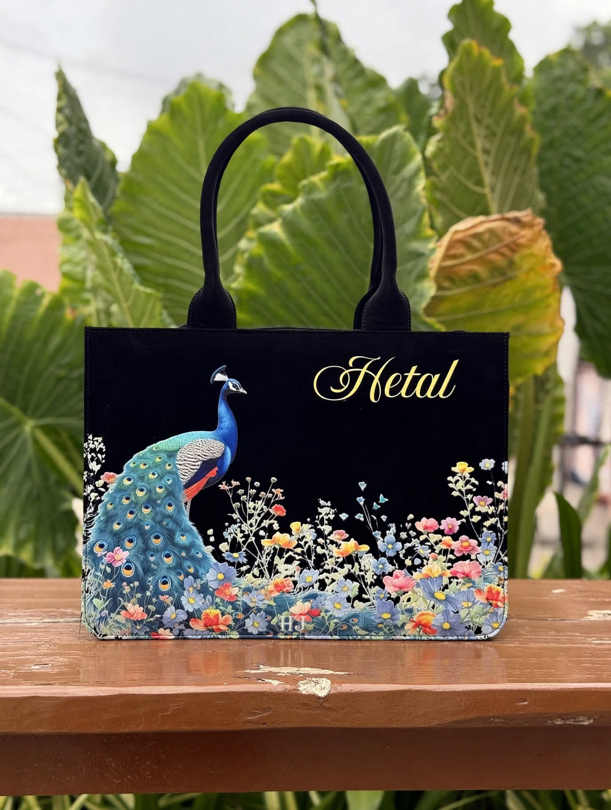 Personalized Peacock Garden Tote Bag