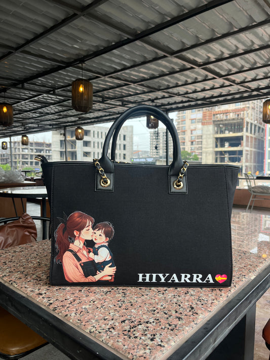 Bagwalla Personalized Mommy Bag - Custom Name & Photo Mother Tote Bag with Chain Handle & Side Diaper Pocket