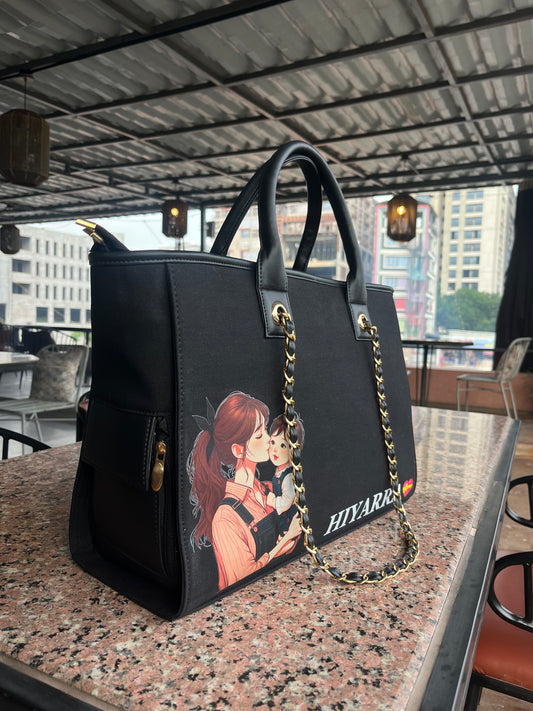 Bagwalla Personalized Mommy Bag - Custom Name & Photo Mother Tote Bag with Chain Handle & Side Diaper Pocket
