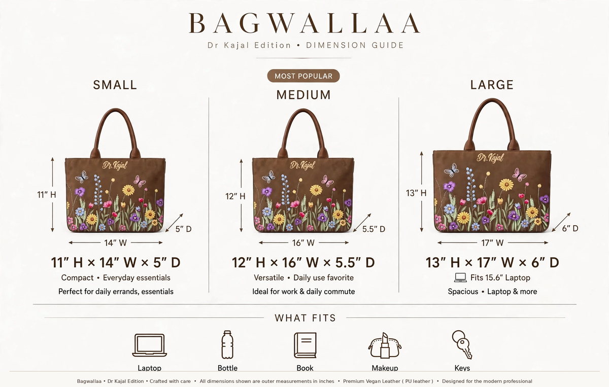 Bagwallaa - Dr. Kajal Edition | The Wildflower Garden Tote Bag | Brown Floral Embroidered Office Bag with Butterflies