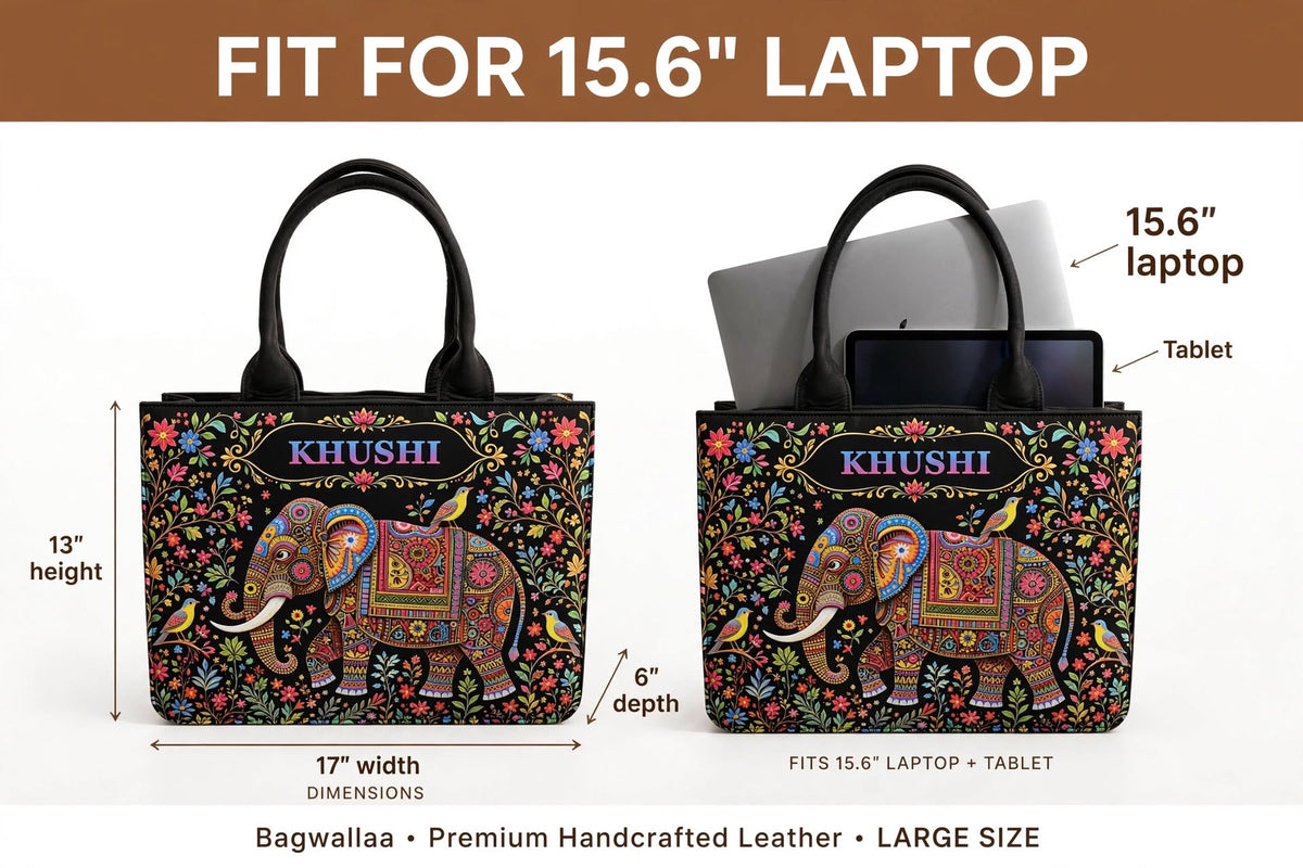 Personalized Name Tote Bag - KHUSHI Edition | Elephant Madhubani Truck Art Tote Bag | Customized Tote Bag for Women - Bagwallaa