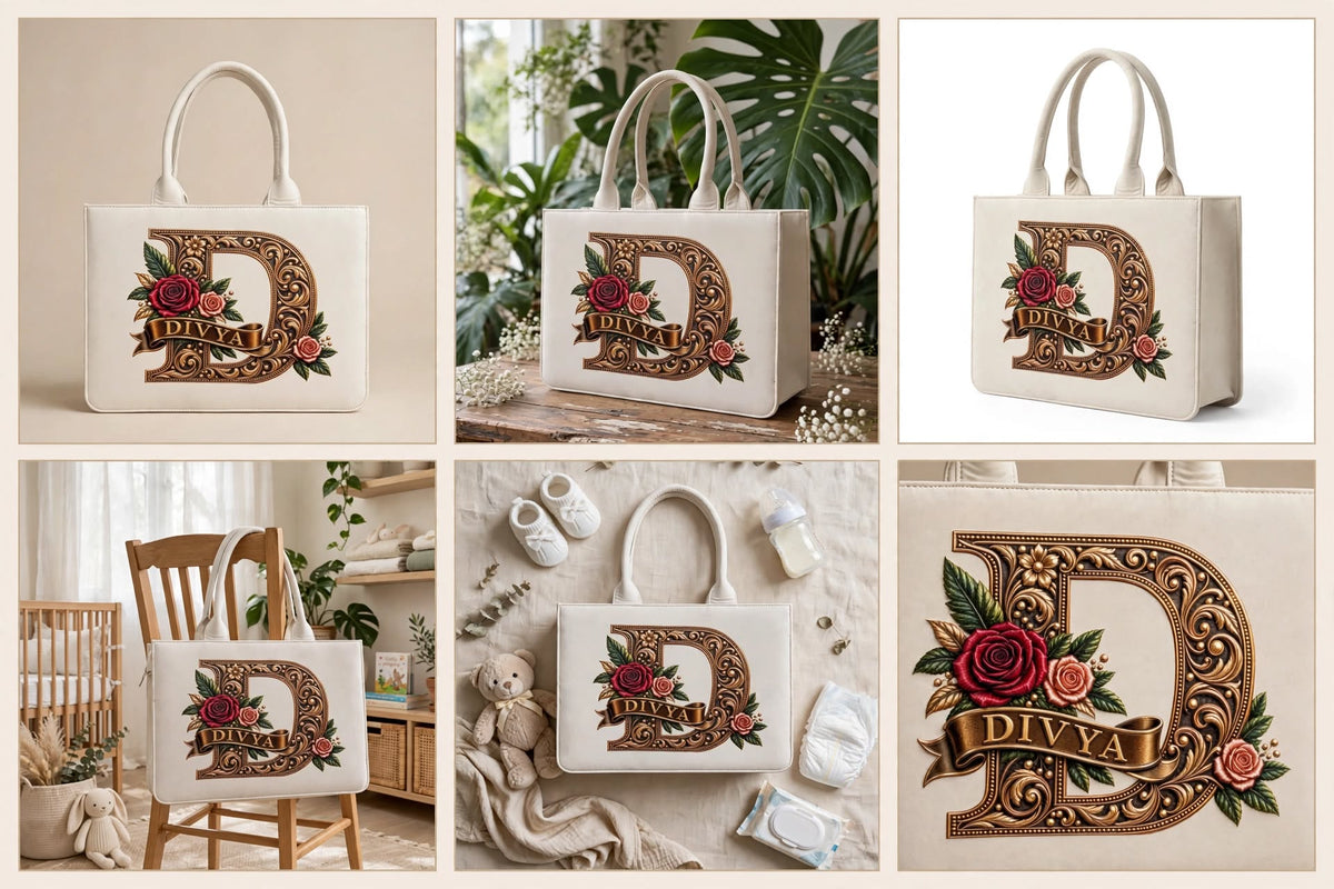 BAGWALLAA Personalized Tote Bag - DIVYA White | Premium PU Leather Tote with 3D Emboss Print